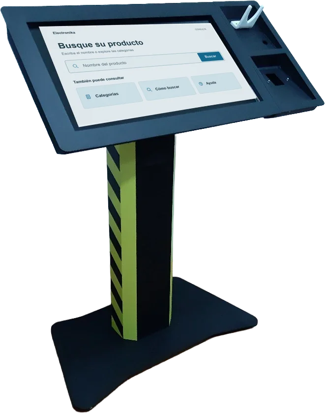 Kiosco tipo atril Electronika con pantalla inclinada para consulta de productos
